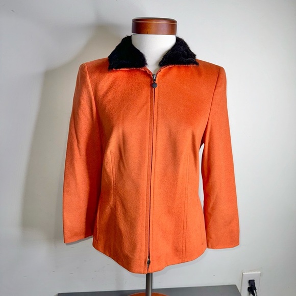 Akris Punto Jackets & Blazers - AKRIS Punto Orange Wool Faux Fur Trim Collar Jacket